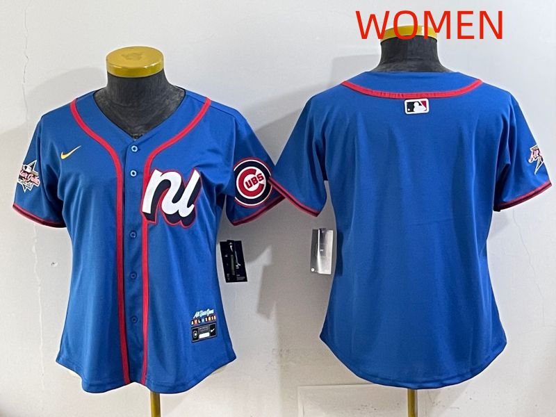 Women 2025 Chicago Cubs Blank Blue All star Nike MLB Jersey style 01->women mlb jersey->Women Jersey